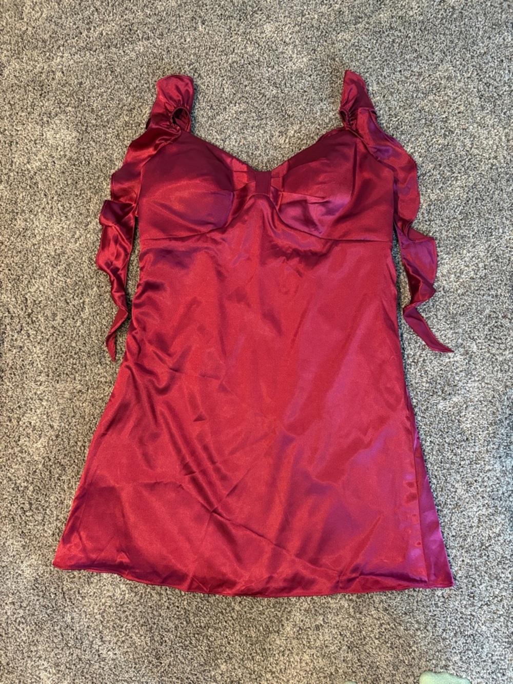 Satin Ruffled Strap Slip Dress - Mulberry